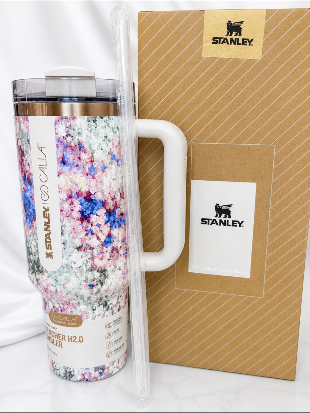 Stanley x Calia Floral 40oz Quencher H2.0 Tumbler | Soft Watercolor Print